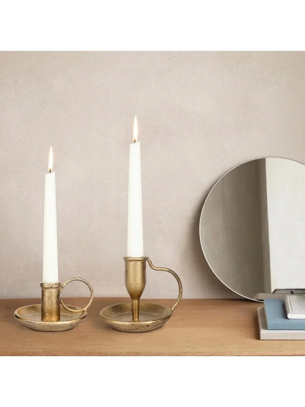 Antique Brass Taper Candle Holders Set of 2 | Vintage Decorative Stands for
